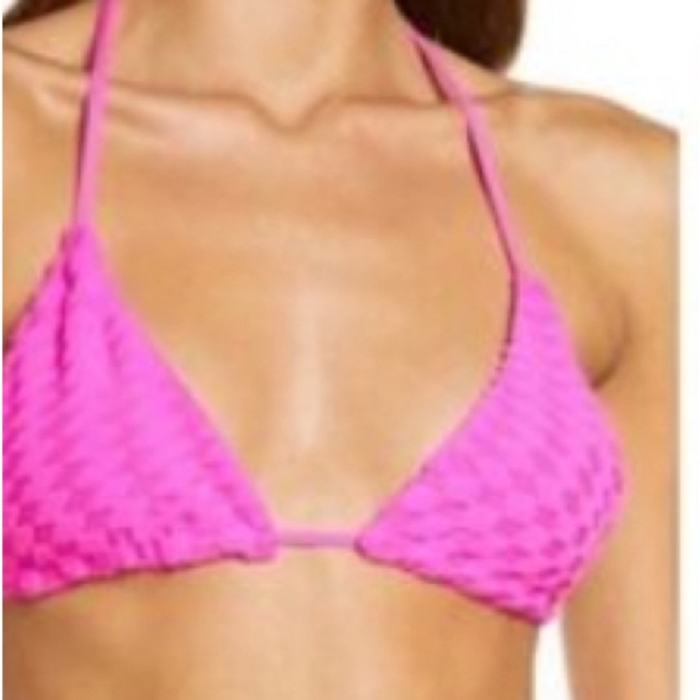Good American Pink Jacquard Triangle Bikini Top NWT Halter Always Fits Tiny Ties